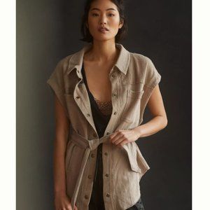 Pilcro Belted Corduroy Vest Taupe S